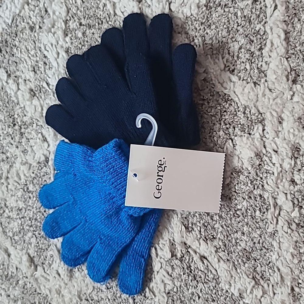 10 for $25 - George Boys 2-3x Knit Gloves - 2 Pairs - Dark & Light Blue